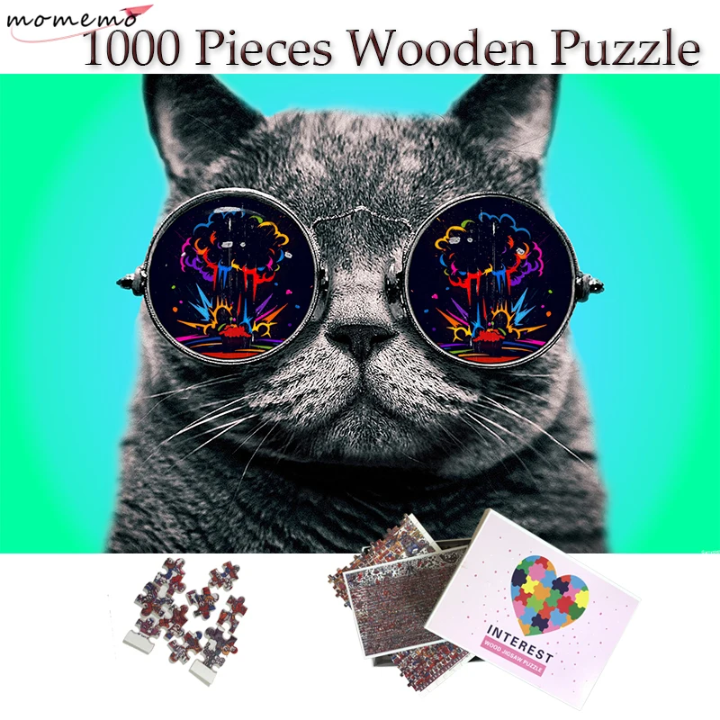 

MOMEMO Cats Wearing Glasses Wooden Jigsaw Puzzle Amusing Adult 1000 Pieces Puzzles Toys Grownups Home Decor Collectiable Gifts