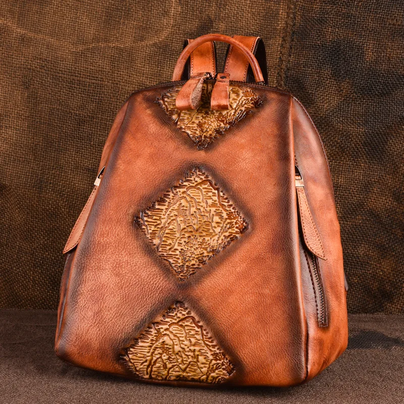  Natural Skin Travel Bag Vintage Rucksack Female Embossed Design Leisure Trends Daypack Knapsack Wom - 33044991847