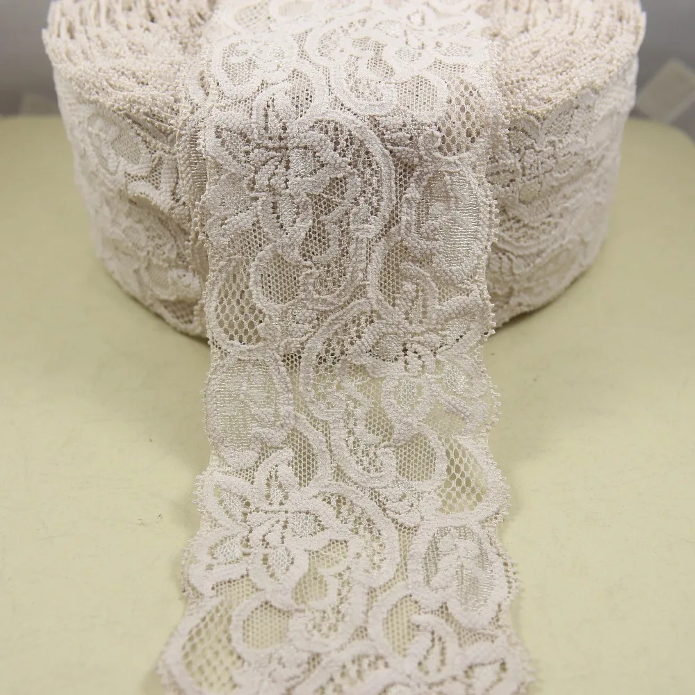 A roll 48 yards 74mm width light camel Elastic Stretch Lace trim sewing