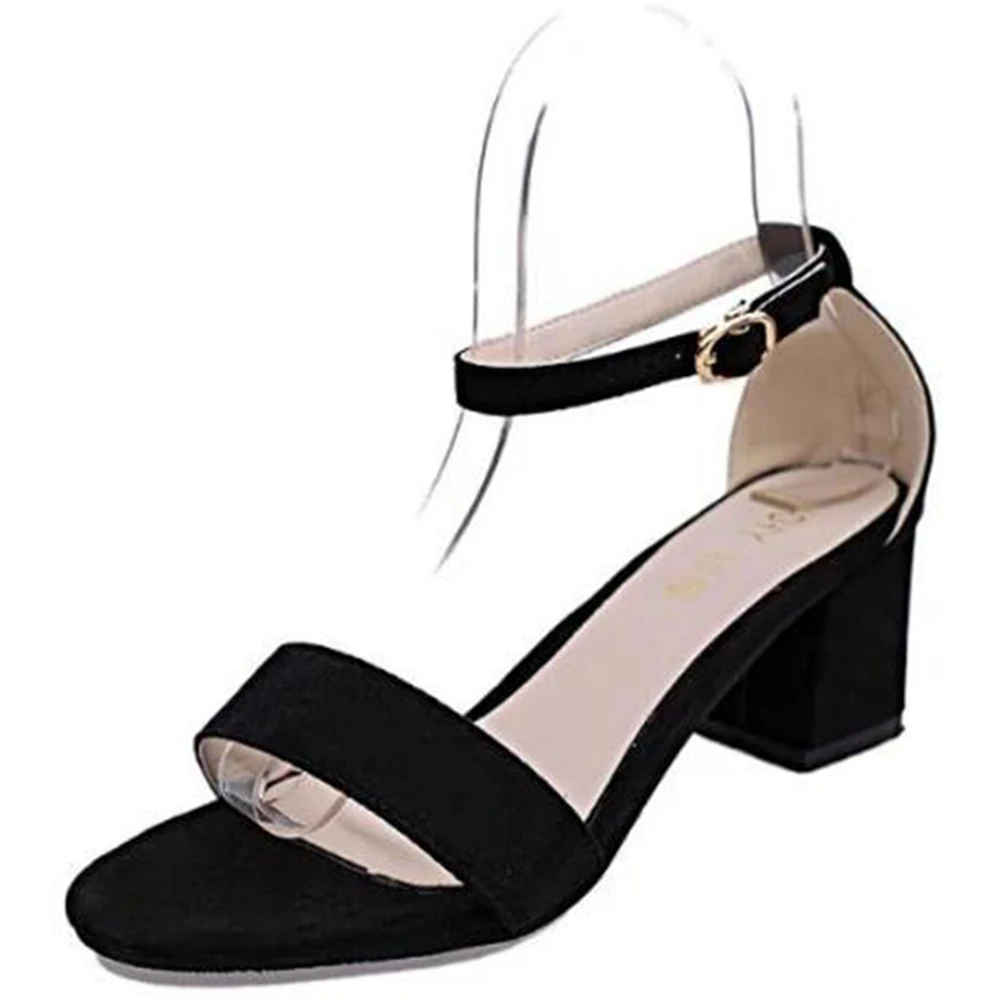

2018 Summer Block Heel Sandals Women 5.5cm Mid High Heels Sandals Party Wedding Shoes Ladies Slides Ankle Strap high heels