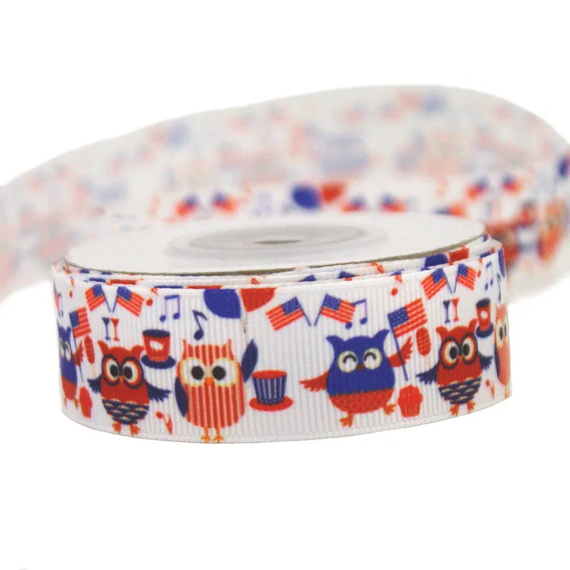 

40 yards 7/8" Flag Owl Printed Grosgrain ribbon 22mm Polyester Red ribbons Hair bow DIY handmade Tapes