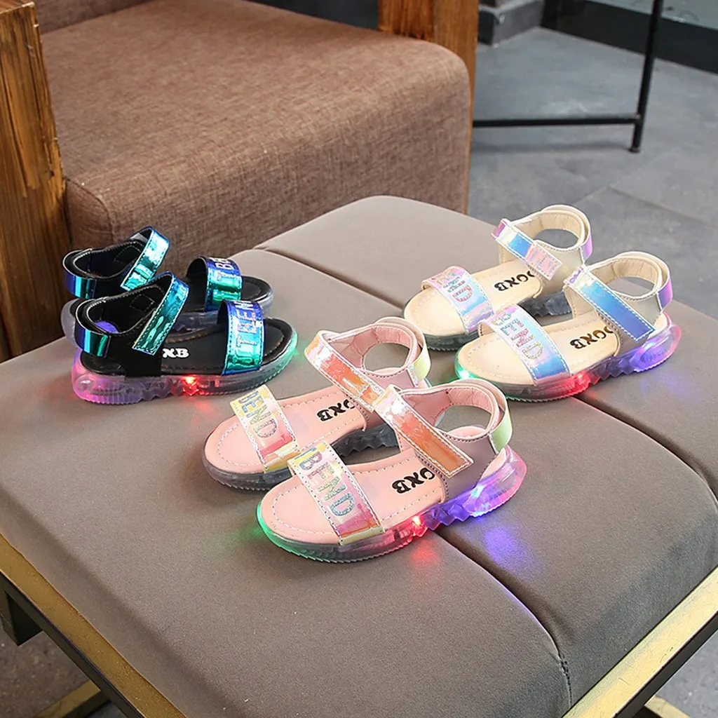 

2019 New Fashion Summer ChildrenBaby Girls Letter Led Light Luminous Run Sport Sandals Sneakers Shoes baby sandals boys