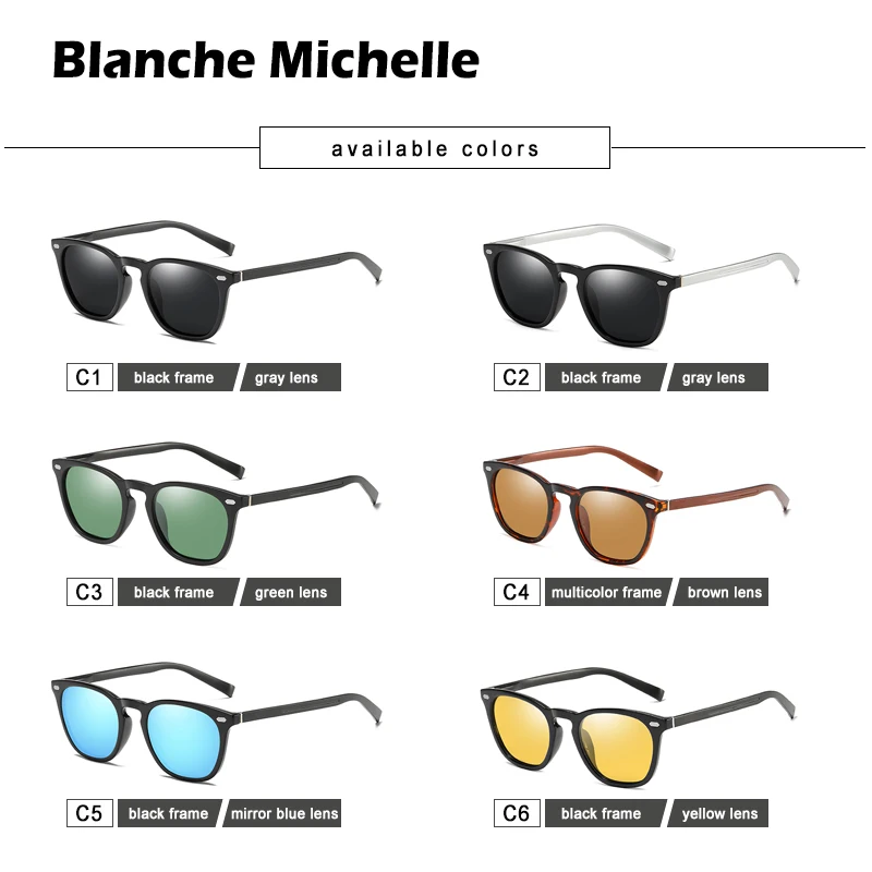 Blanche Michelle Plastic Titanium Frame Polarized Sunglasses Men Square UV400 Sun Glasses Men's Driving gafas de sol hombre