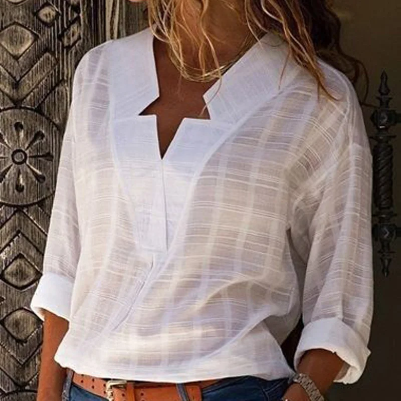 

2019 New Autumn Plus Size Loose Blouse V-neck Solid Long Sleeve Woman Top Pullover Casual Fashion Shirt Streetwear 5XL Feminine