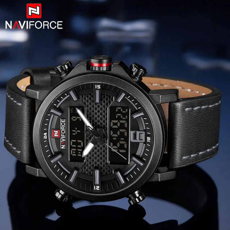 NAVIFORCE Top Luxury Brand Military Quartz Mens Watches LED Date Analog Digital Watch Men Fashion S