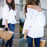 Sexy Off Shoulder Spring Summer Strapless Blouse Women Bowknot Tops Slash Neck Shirts Casual Loose blusas mujer de moda 2019 1