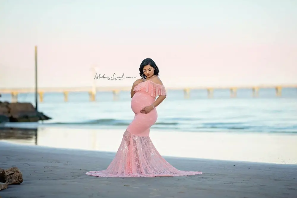Lace Fancy Women Dress Maternity Photography Props Off Shoulder Pregnancy Dresses Ruffles Maternity Gown Clothes For Photo Shoot (5)