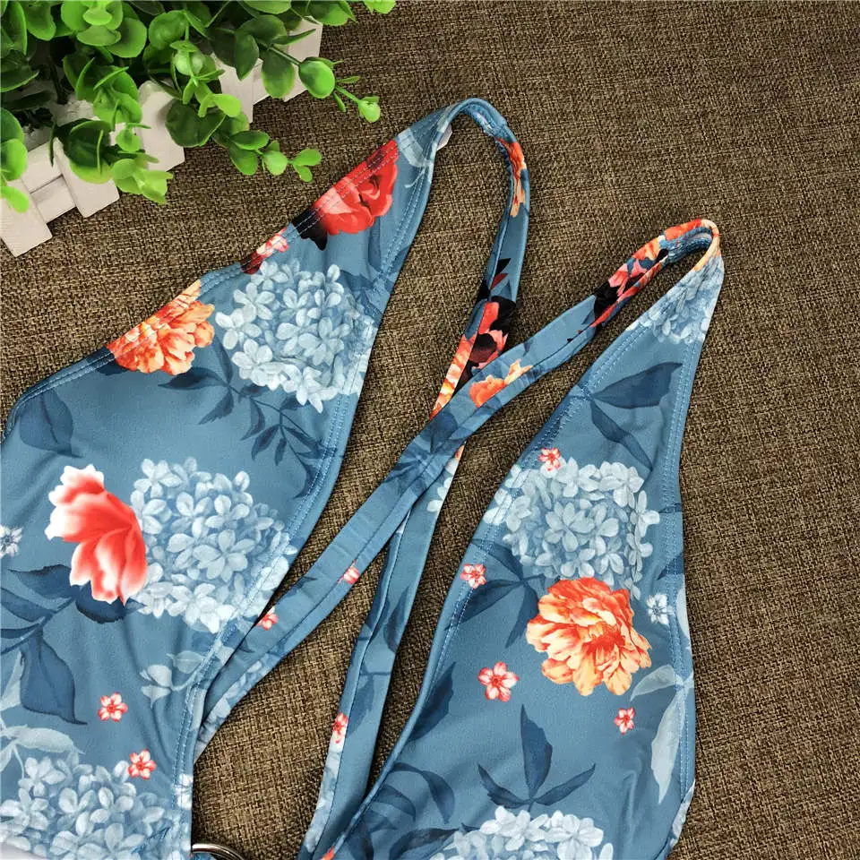 FREE SHIPPING Deep V Neck Swimsuit One Piece Bathing Suit Floral ...