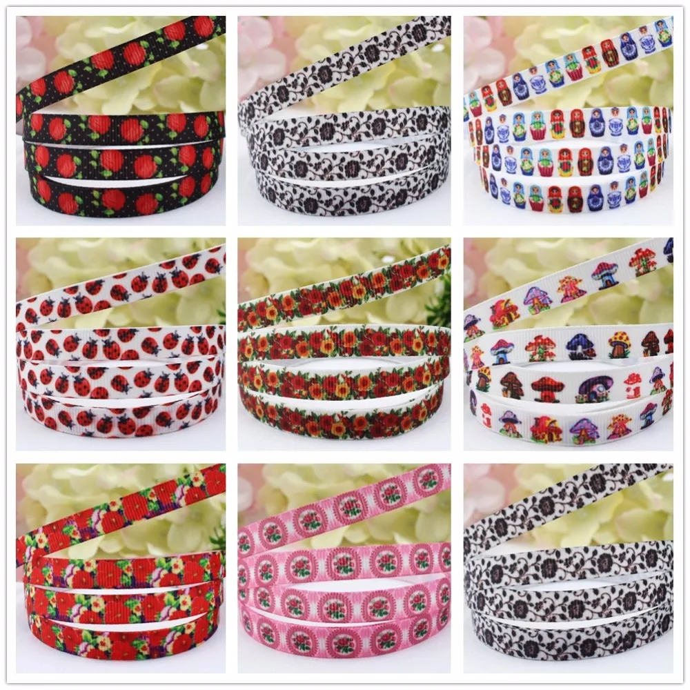 YJHSMY 10mm 5yard/lot Flowers ribbon Printed grosgrain , DIY handmade  accessories, wedding gift packaging materials sdxl002