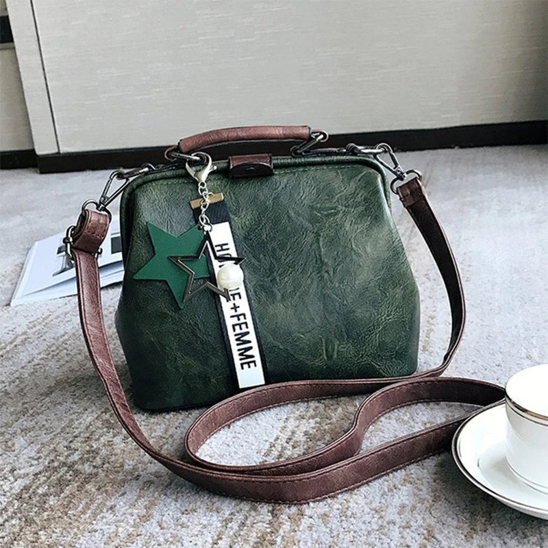 Женская сумка, женские сумки через плечо, с подвеской в виде звезды, с кисточками, с заклепками, повседневные, известный бренд, женские сумки, кожаная сумка на плечо - Цвет: Зеленый