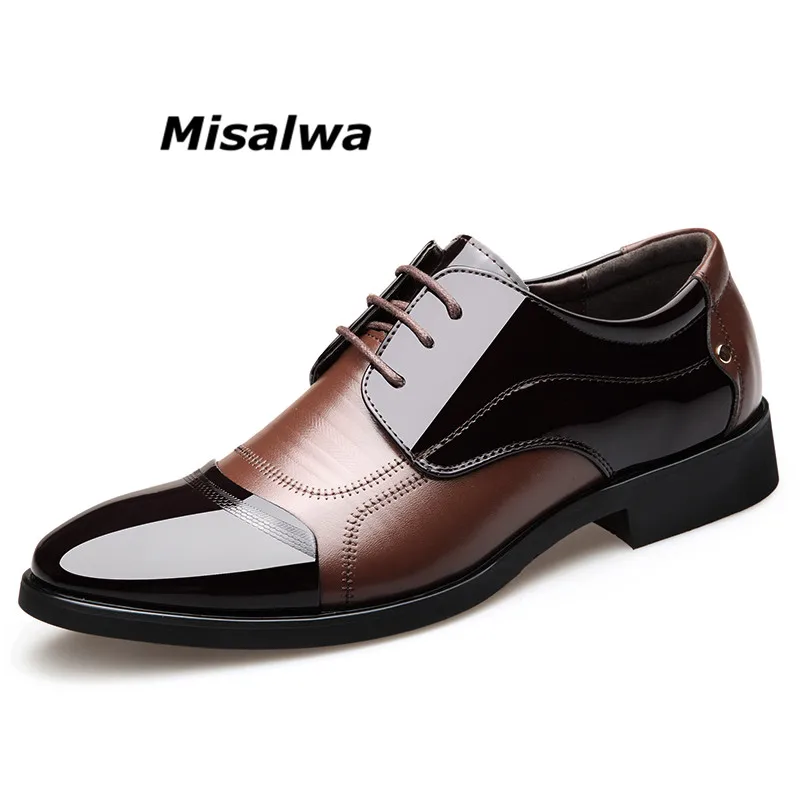Vente Misalwa Marque De Luxe En Cuir Verni Hommes D affaires De Mariage Robe Chaussures Lace Up Respirant Richelieus Chaussures Bout Pointu Zapatos Hombre