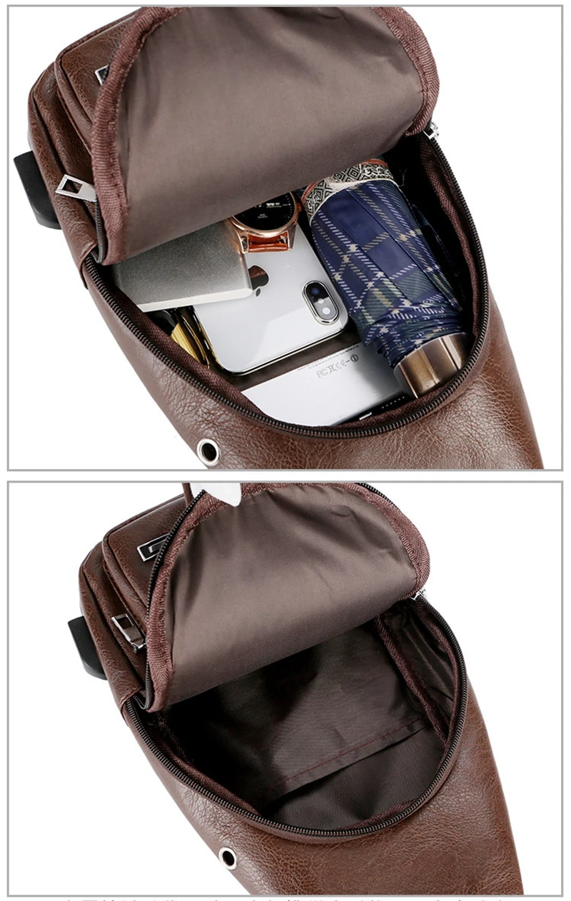 ANOVISHANA Buckle Anti-theft Men's Chest Bag PU Leather Man Messenger External USB Charging Headphone Hole Travel Shoulder Bag