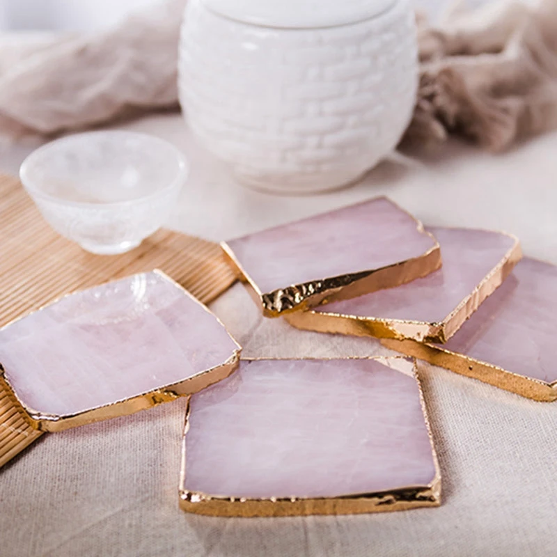 2pcs Agate Slice Pink Agate Coaster Teacup Tray Decorative Design Stone Coaster Gold Edges Home Decor Gemstone Coaster Natural Mats Pads Aliexpress