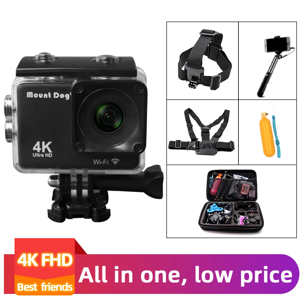 Go Pro Аксессуары Ultra HD 4K Спортивная экшн-видеокамера WiFi 30fps 170D Водонепроницаемая