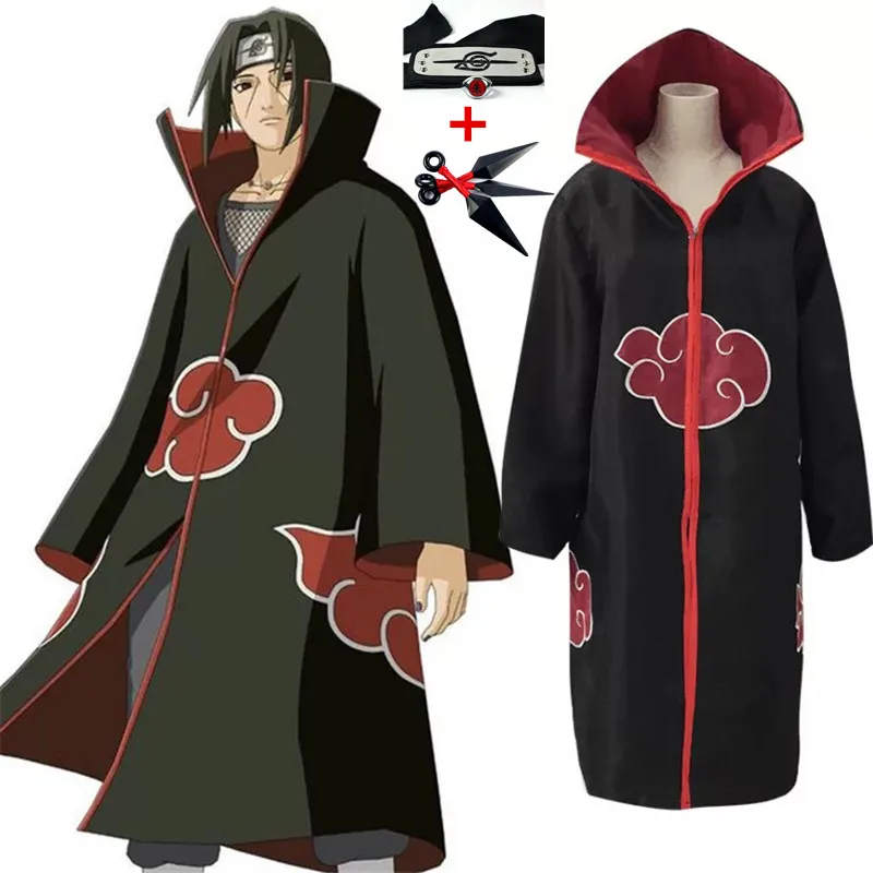

Naruto Akatsuki Cosplay Costumes Uchiha Itachi Shuriken Ninja Weapons Armor Cloak+Ring+Kunai+Headband Party Fancy Ball Suit New
