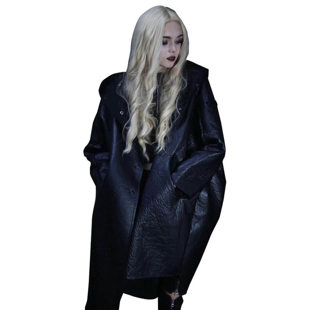 

2018 Punk Autumn And Winter Clothing New Pu Leather Jacket Irregular Plus Velvet Leather Jacket Hooded Personality Coat