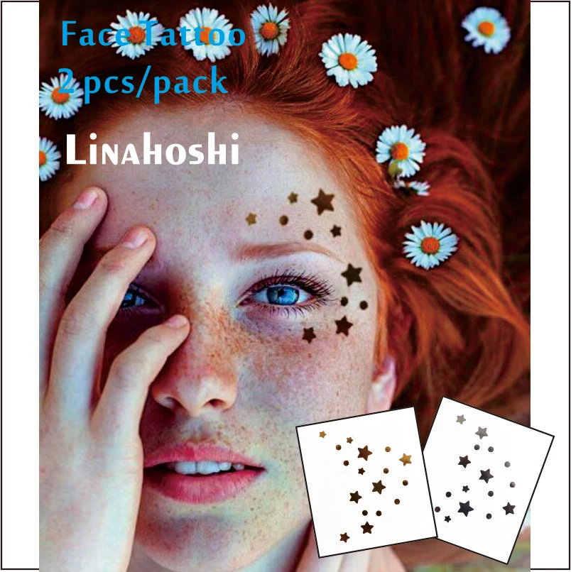 

#F01 2 pcs/ Set Face Decor Tattoos, Non-toxic And Waterproof Stars Foiled Temporary Tattoo, Glitter Makeup
