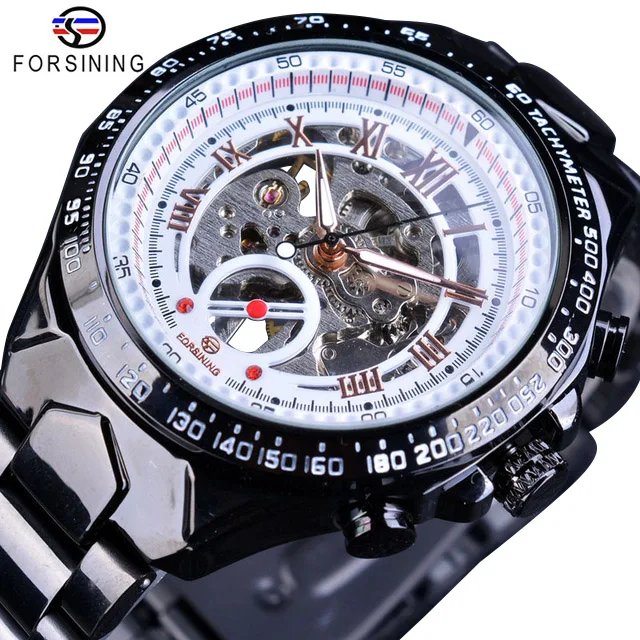 Часы Forsining+ Набор браслетов, прозрачный Серебристый Стальной ремешок, механический скелет, спортивные наручные часы, мужские Брендовые Часы - Цвет: s107-4