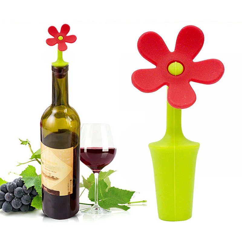 

1 Piece Color Random Flower Shape Wine Stopper Silicone Wine Champagne Bottle Stopper For Home Kitchen Bar