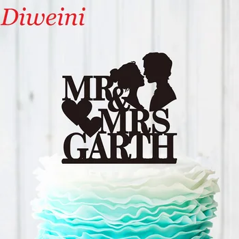 

Personalized Mr and Mrs Cake Topper, Silhouette Couple Cake Topper,Custom Last Name Cake Decoration,Wedding Cake Decoration