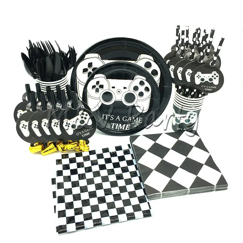 

Racing Game Theme Disposable Tableware Paper Cup Plates Straw Napkin Blowout Tablecloth Boy Game Party Decoration Supplies