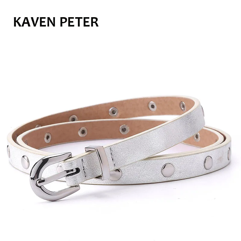 

Women Metal Waist Belt Lady Pu Belts 1.3 cm Width Fashion Rivet Lady Belt Gold and Nickel Buckle Looper Free Shipping