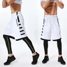 Для мужчин баскетбол комплекты тренажерный зал тренировочные шорты для бега+ колготки для мужчин мужские спортивные Фитнес с карманом на молнии Компрессионные шорты для мужчин