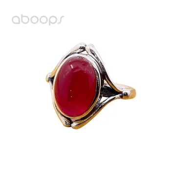 

Plain 925 Sterling Silver Red Oval Stone Cocktail Ring for Women Girls Free Shipping
