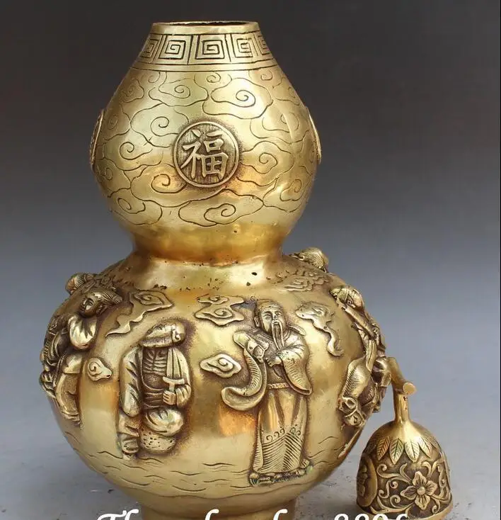 Old Chinese  handmade brass statue Eight Immortals teapot wine pot flagon 
