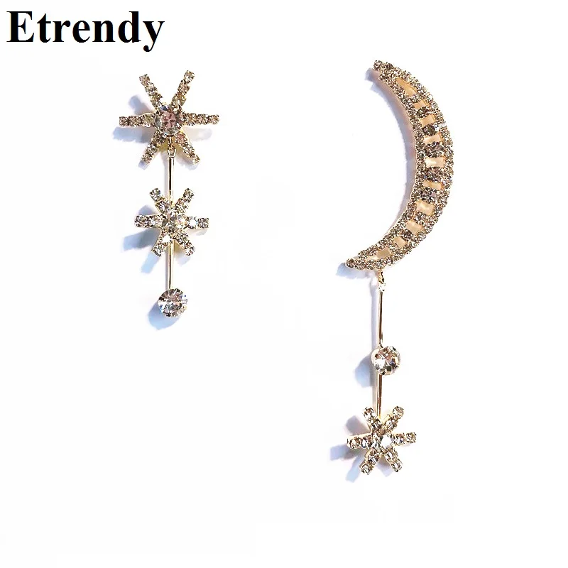 

Fashion Zircon Moon Long Drop Earrings For Women Shinning Rhinestone Big Statement Earrings Jewelry Party Night Club Bijoux