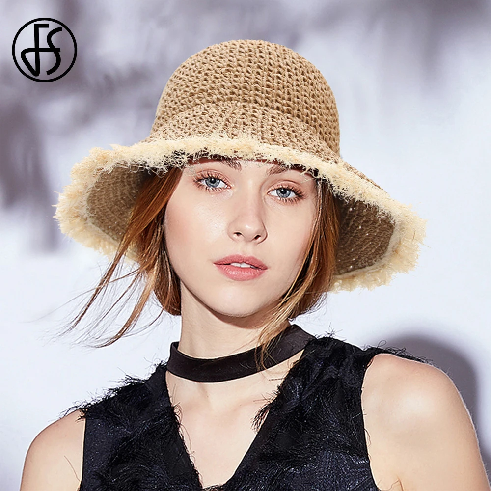 FS أنيقة مرن طوي غطاء مدور واسعة حافة قبعات من القش الصيف قبعة الشمس للنساء مع الشريط السيدات عطلة الشاطئ Gorras 2019 FS أنيقة مرن طوي غطاء مدور واسعة حافة قبعات من القش الصيف قبعة الشمس للنساء مع الشريط السيدات عطلة الشاطئ Gorras 2019