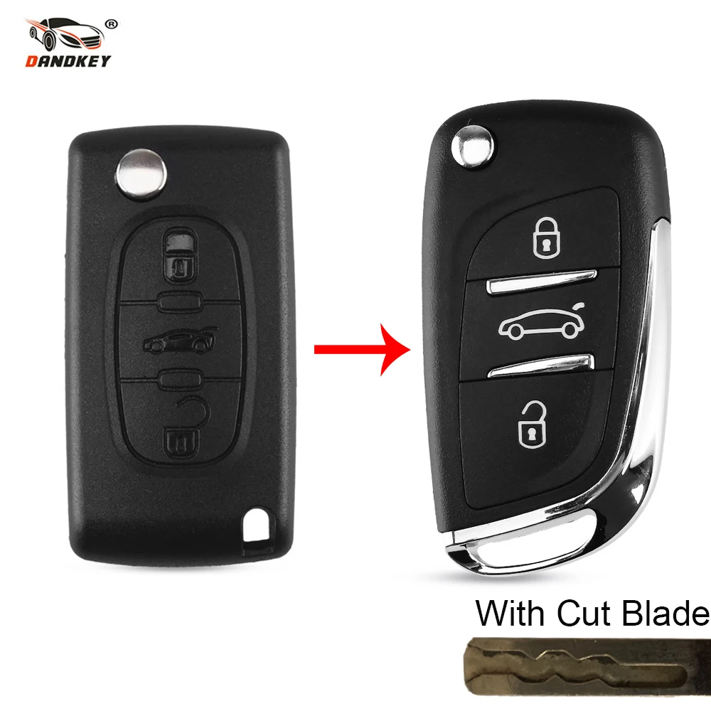 

DANDKEY cut Blade 3 Buttons Flip Key Shell Cover For PEUGEOT 207 307 308 For Citroen C2 C3 C4 C5 C6 C8 Without Groove CE0536