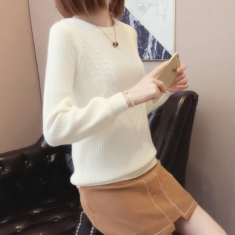 Свободный пуловер, Женский вязаный короткий свитер, свитер большого размера с длинными рукавами, весна-осень, яркие цвета, чистый цвет, свитер AS633