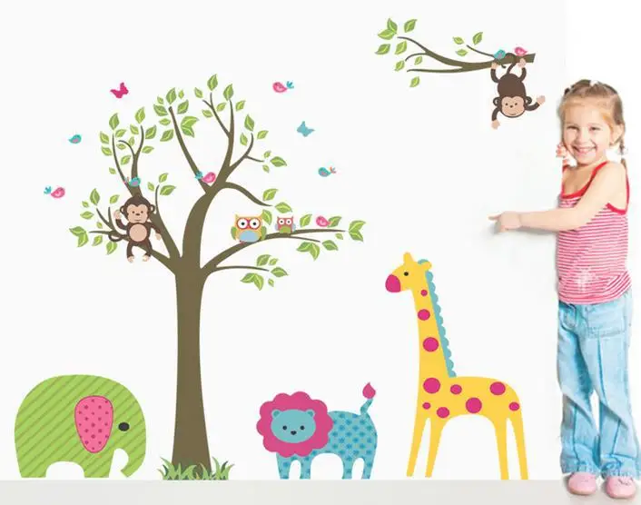 Jungle Animals Wall Decals Removable Wall Stickers Home Decor Cartoon