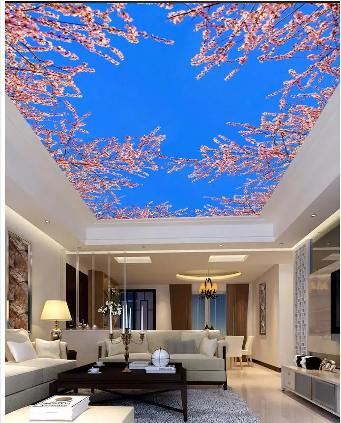 

Flowers blue sky ceiling 3d wallpaper Eurpean minimalist bedroom living room ceilings 3d mural designs