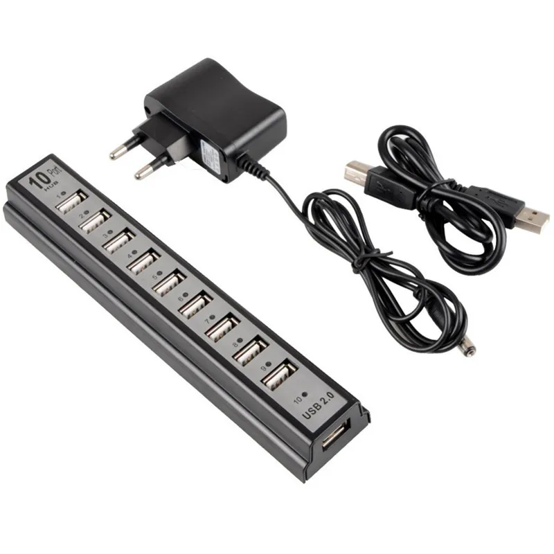 

Newest High Speed 480 Mbps EU Adapter USB 2.0 Hub 10 Ports Multi Personal Computer USB HUB Portable USB Splitter For Nootbook