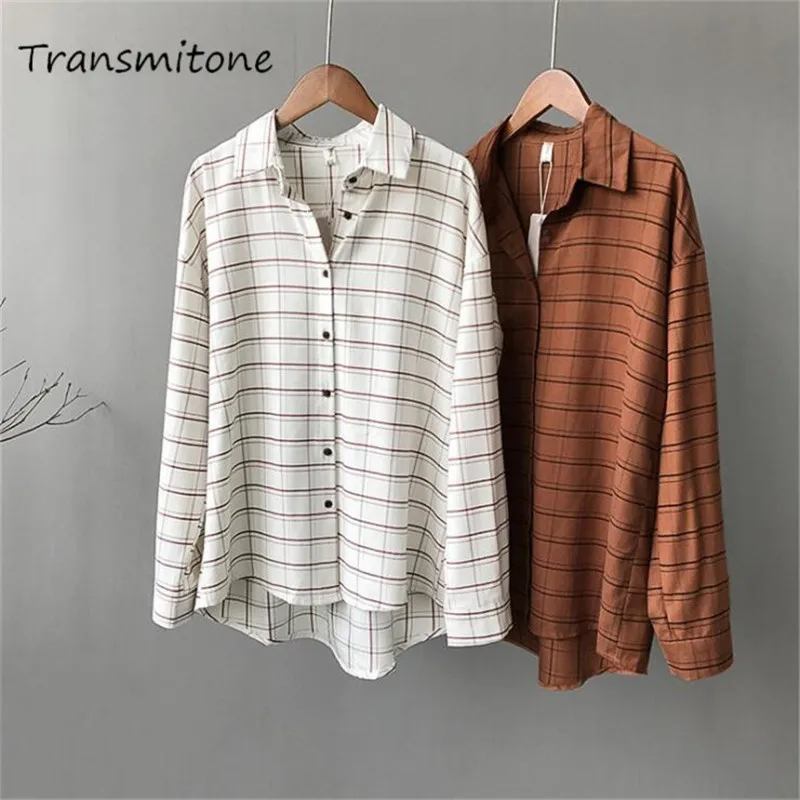 

Fashion Cotton Casual Lapel Office Blouses Women 2019 Spring Plaid Shirt Checks Flannel Shirts Female Long Sleeve Tops Blouse