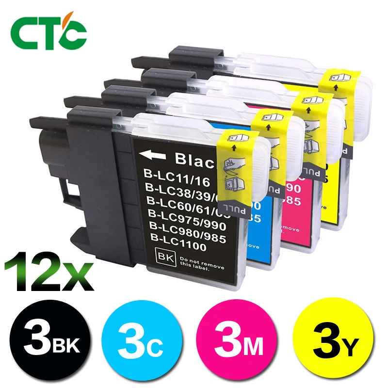 

12PCS LC975 ink cartridge Compatible for DCP-J125 DCP-J515W J220 J265W J410 J415W printer Inkjet LC39 LC60 LC985 LC60