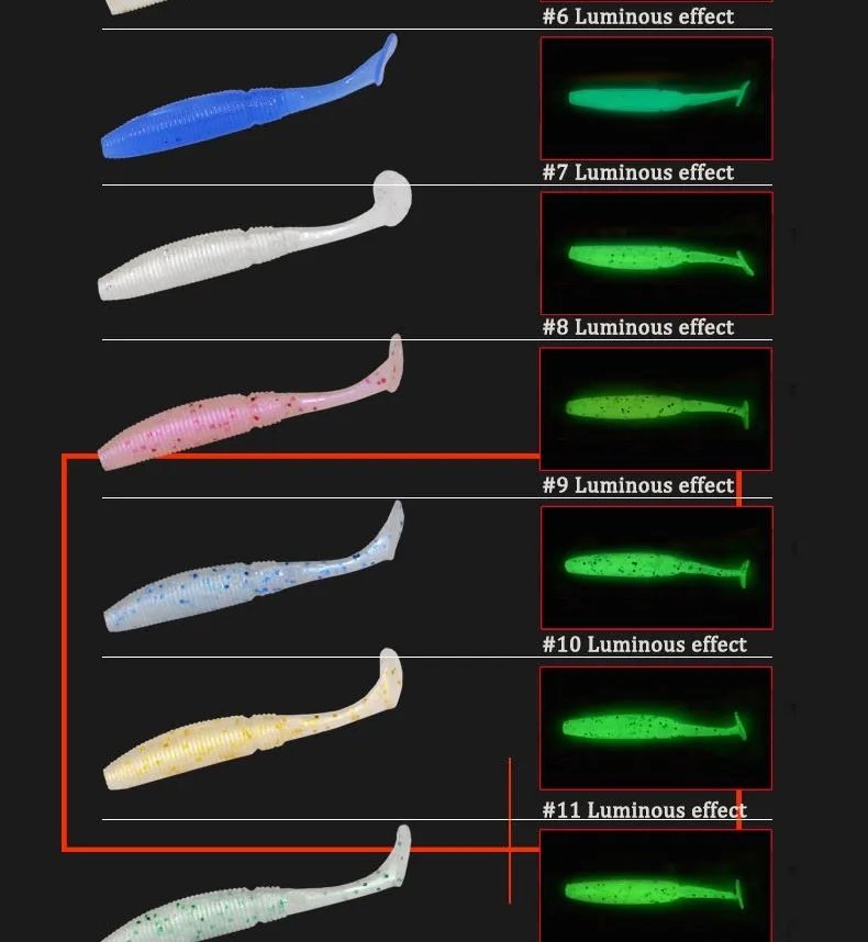 Набор мягких наживок, 180 шт., Afishlure, мягкие наживки для рыбалки, светящиеся наживки, 50 мм, 1 г, Серебристые мягкие черви, пластиковые приманки, джиг-голова, Техасская установка