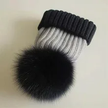 Детская шерстяная шапка женская зимняя теплая вязанная шапочка модная цветная одинаковая шапка с большим лисьим мехом для родителей и детей