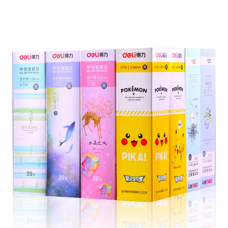 

10pcs/Lot Cute Gel Pen Refill 0.35/0.38/0.5mm Black Blue Ink Cartoon Whale Pokemon Pikachu Refill For Writing Material Escolar