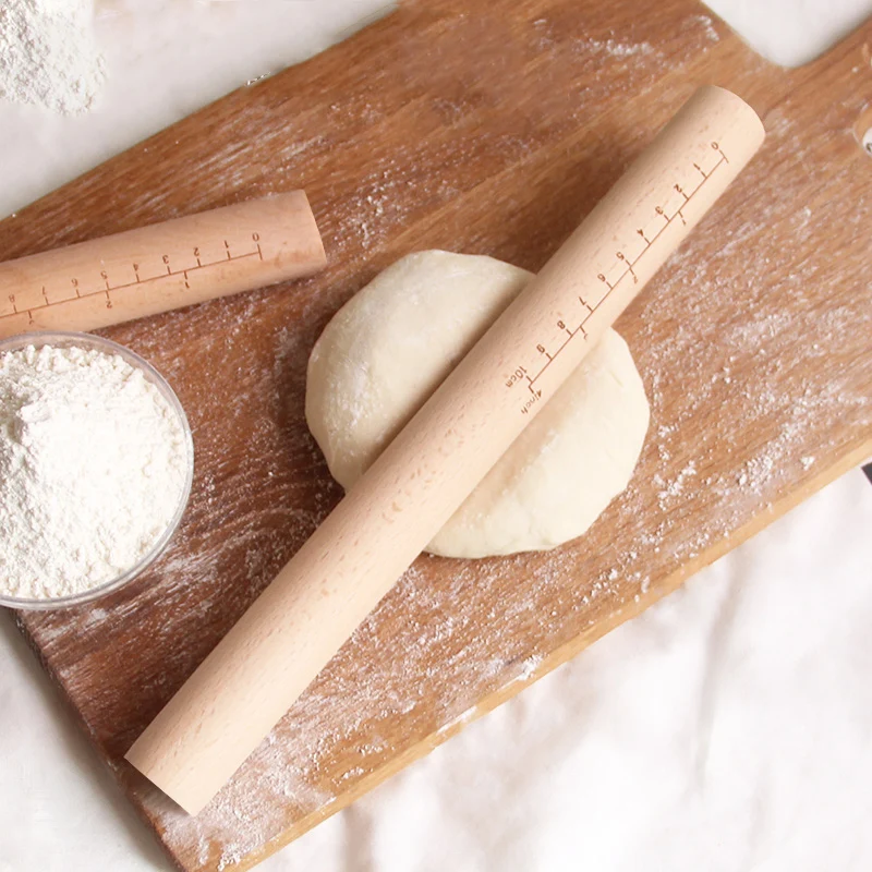 

Scale Rolling Pin Wood Natural Beech Smooth Fondant Cake Decoration Dough Roller Baking Cooking Tools Kitchen Accessories 1PCS