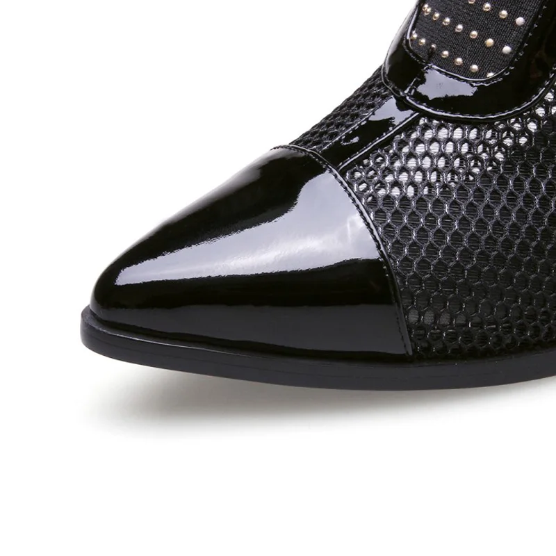 Summer Boots Shoes Woman 2018 Spring Fashion Mesh Ankle Boots For Women Patent Genuine Leather Color Block High Heels For Woman (16)
