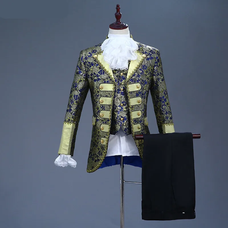 

Loldeal Men's Luxury Five-piece Set Europe Gothic Style Palace Suits Navy Blue Purple Suit Stage Singer Party Prom Costume