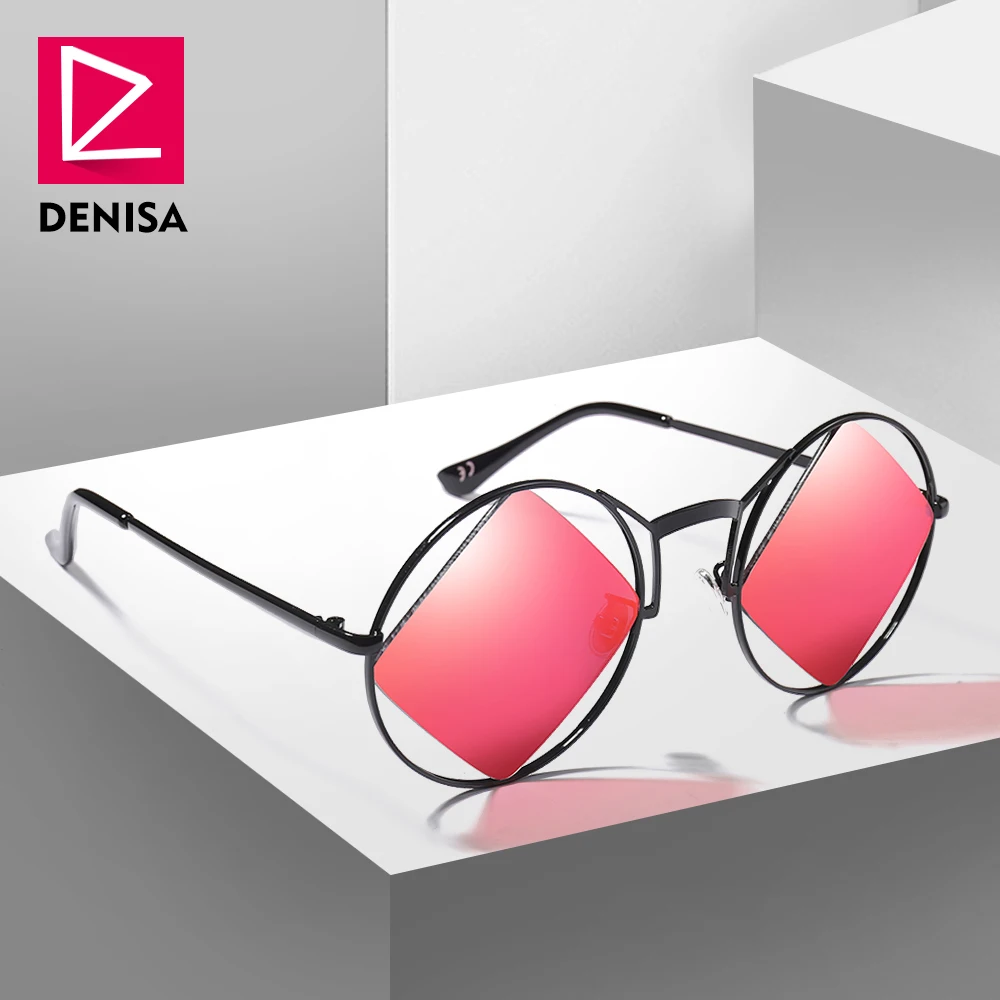DENISA  Luxury  Steampunk Sunglasses Men Vintage Irregular Red Lens Sun Glass...