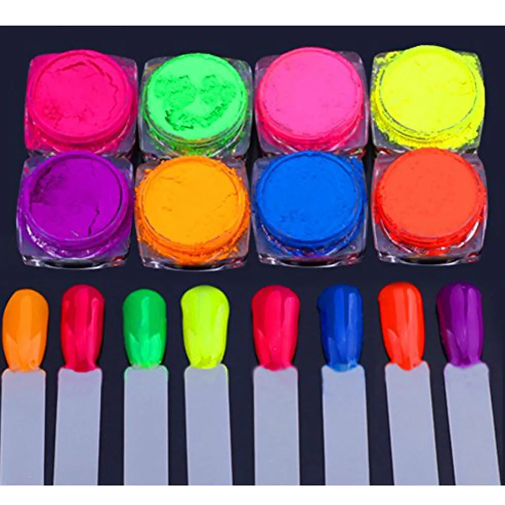 

8PCS Nail Glitter Powder Neon Pigment Color Bright Nail Art Gel Polishing Chrome Flake Pigment Dust Decorations Manicure Glitter