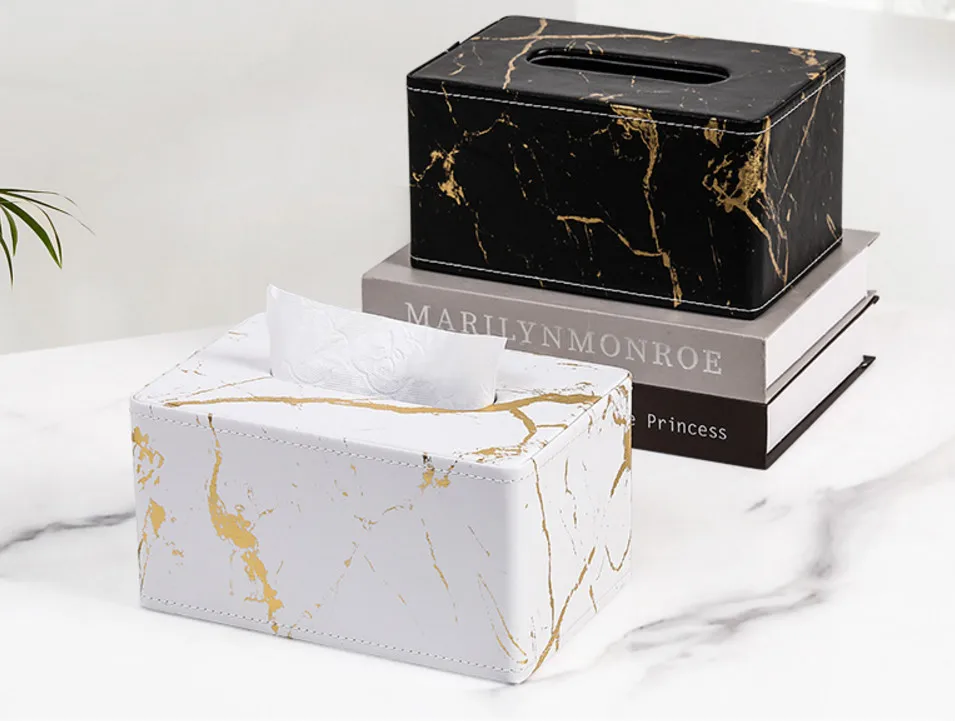 

Creative Marble Leather Tissue Box Nordic Fashion Desktop Living Room Dining Room Paper Towel Storage Tube Home Decoration
