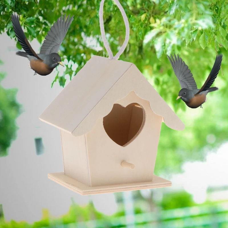 Natural Wood House Bird Nest Creative Heart Shaped Parrot Wall Mounted Hanging