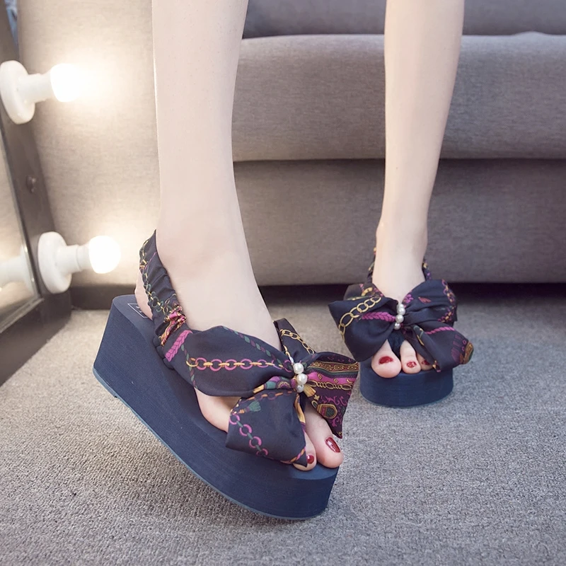 

2019 Summmer Women Fashion Tourist Beach Shoes Ladies Wedges Sandals Bohemia Big Bow Casual Sandals Slipper Many Colors
