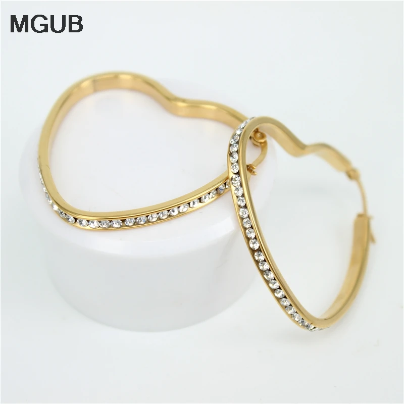 

MGUB 316L stainless steel jewelry earrings Gold color female fashion exquisite crystal jewelry ear rings LH147